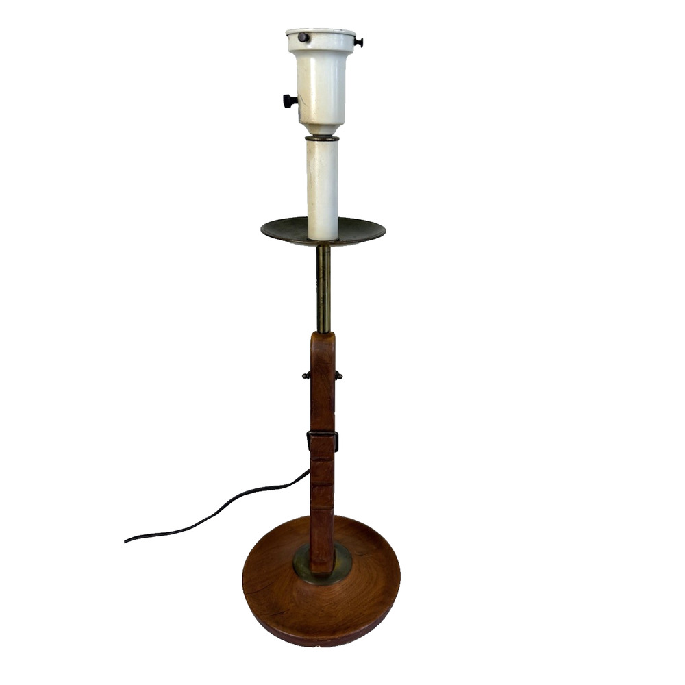 Vintage Adjustable Candlestick Table Lamp Wood & Brass | Mid Century | 25.5”